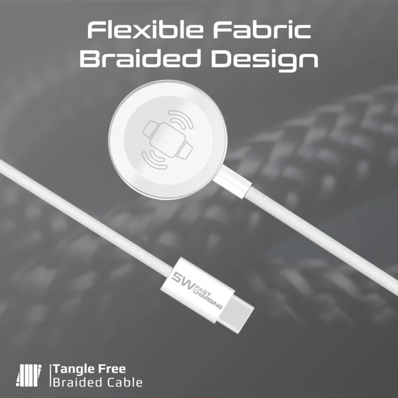 كيبل شحن USB-C إلى ساعة أبل Promate WatchLink-C 5 واط مع تصميم مضفر بطول 1.2 متر