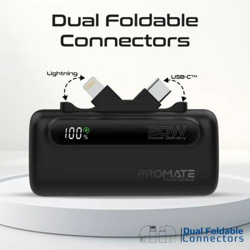 بطارية محمولة بسعة 5000mAh مع شحن سريع USB-C™ ولايتنينغ وشاشة LED