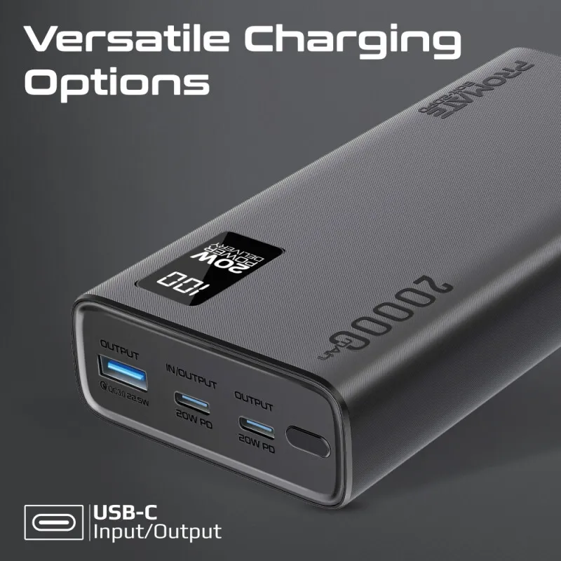 باور بانك صغير 20000mAh بمنفذ USB-C™ وQC 3.0 مع شاشة عرض رقمية